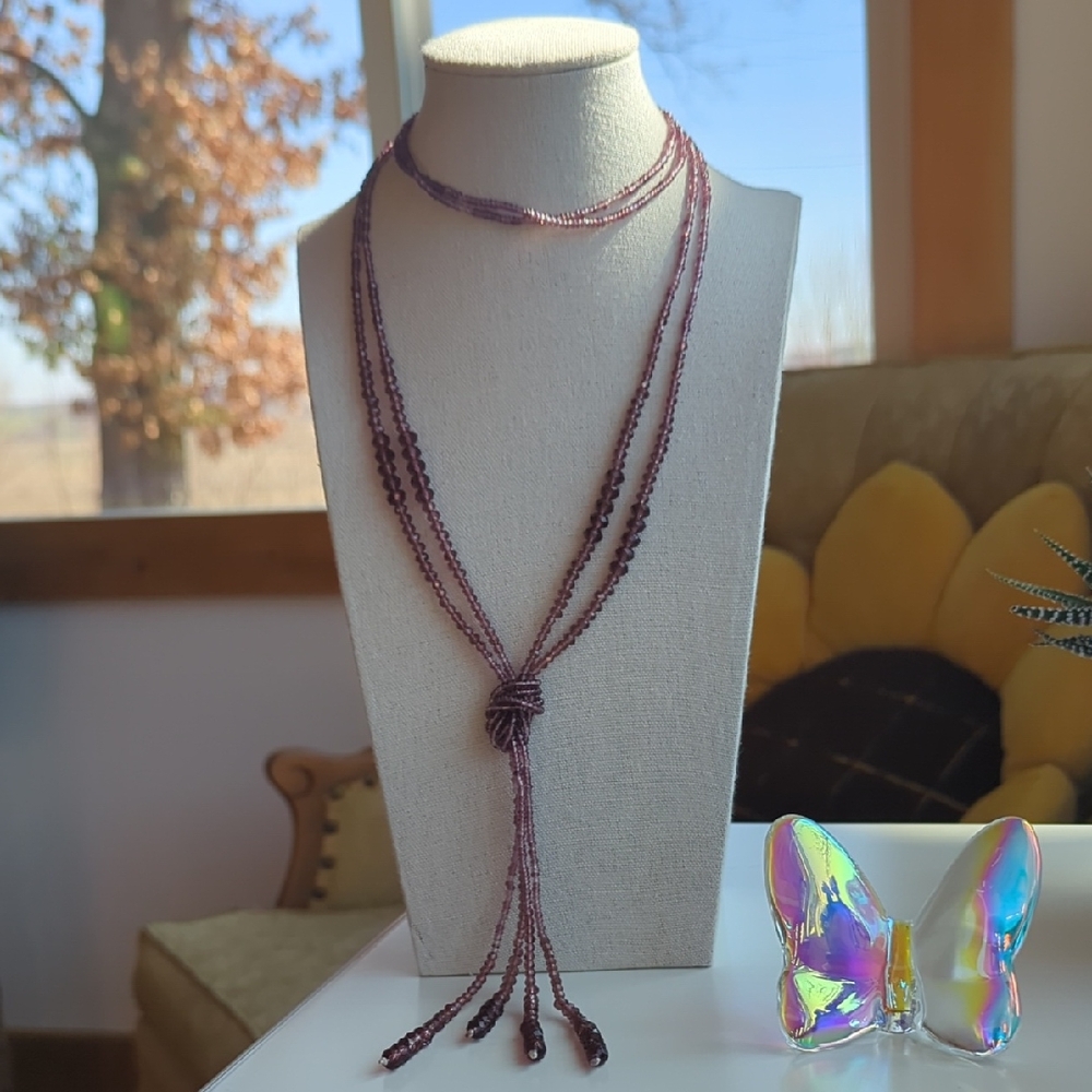 Graduated Purple Glass Lariet Necklace 30" Adjustable